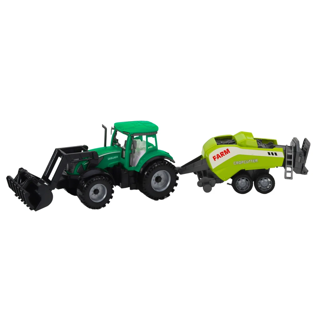 Lean Toys Žalias traktorius su krautuvu ir presu vaikams