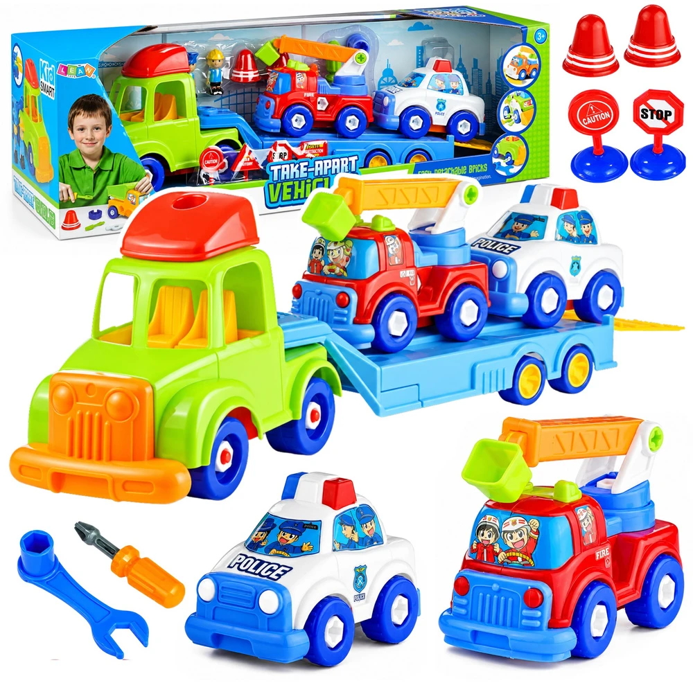 Lean Toys Vilkikas su automobiliukais ir aksesuarais