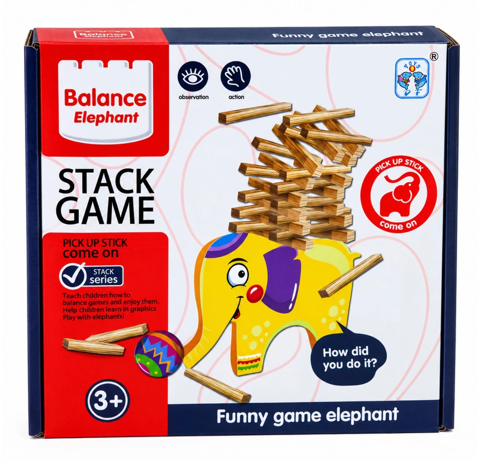 Lean Toys Balansavimo žaidimas su dramblio formos pagrindu, 61 vnt.