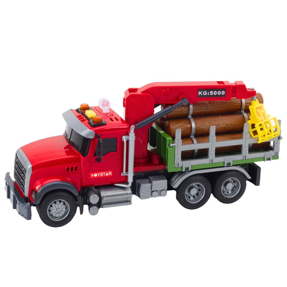 Lean Toys Raudona medienos gabenimo sunkvežimio žaislas su kranu 1:14