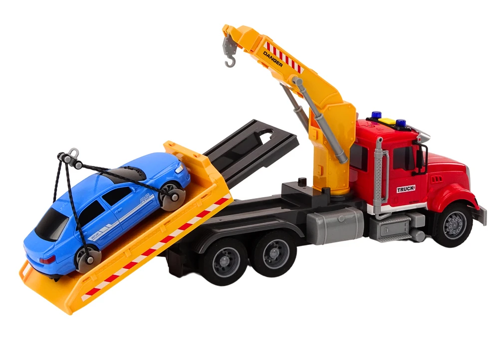 Lean Toys Raudonas evakuatorius su kranu