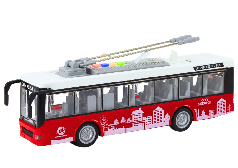 Lean Toys Troleibusas 1:16 Šviesos Garsai Baltas/Raudonas