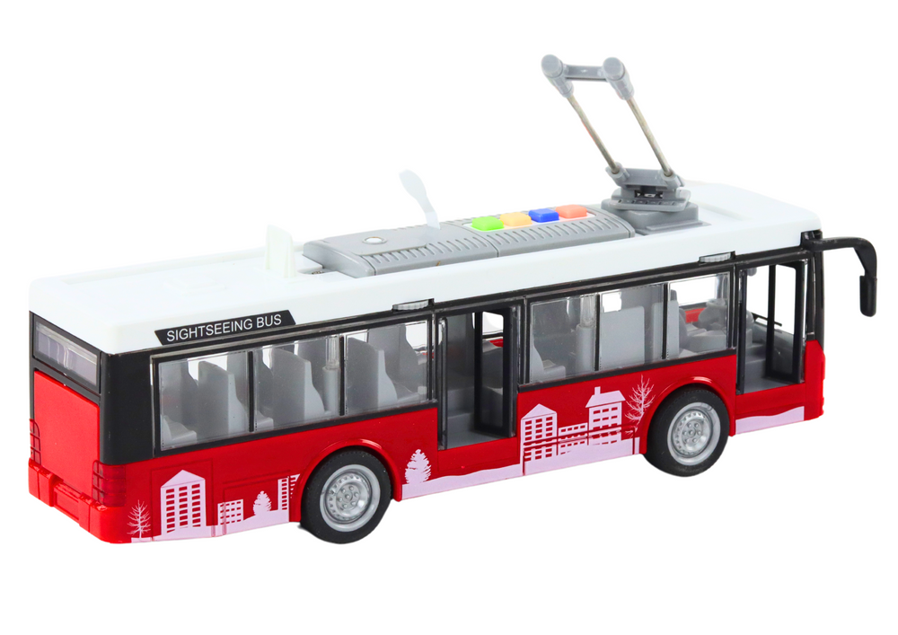 Lean Toys Troleibusas 1:16 Šviesos Garsai Baltas/Raudonas