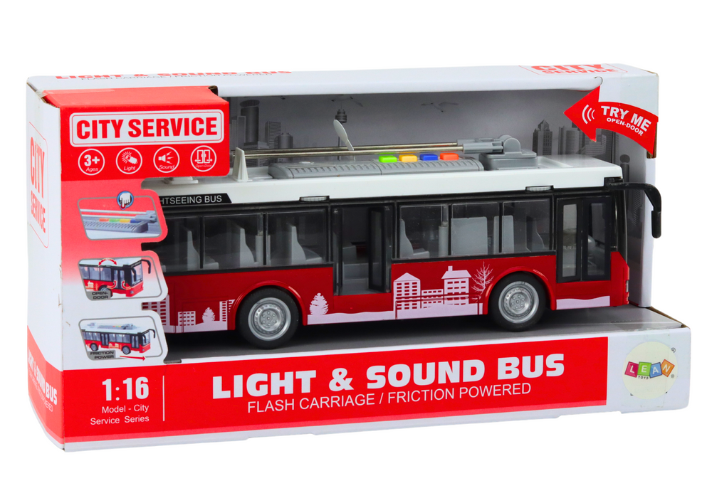 Lean Toys Troleibusas 1:16 Šviesos Garsai Baltas/Raudonas
