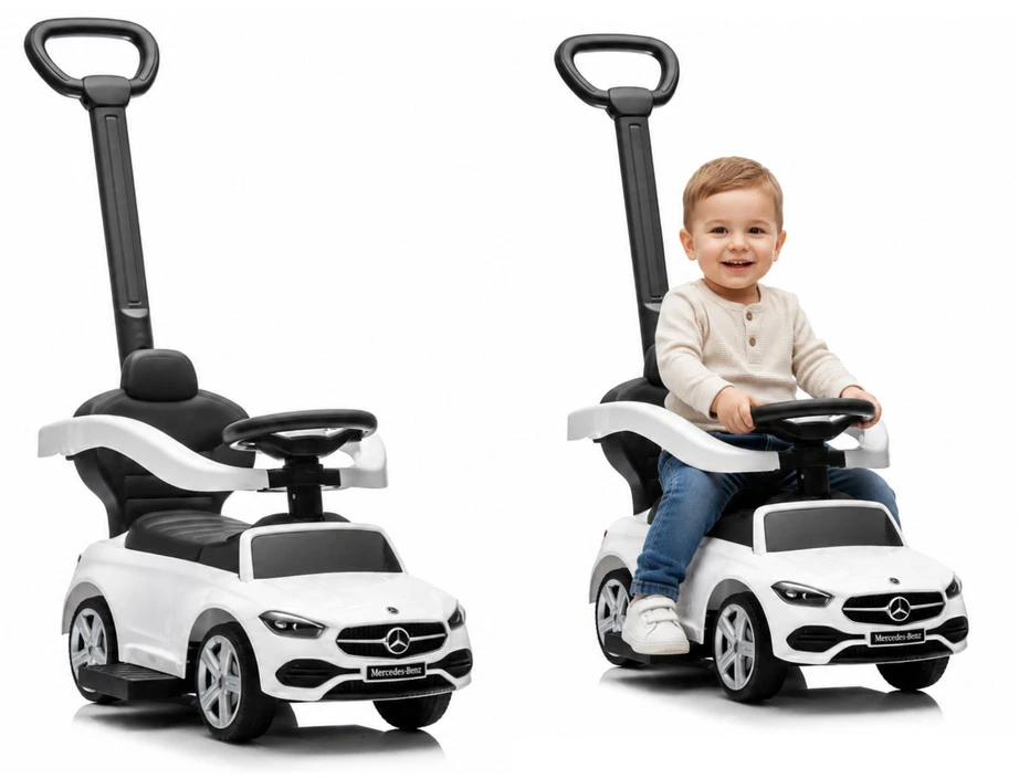 Jeździk Paspiriamas automobilis Mercedes 3in1 baltas