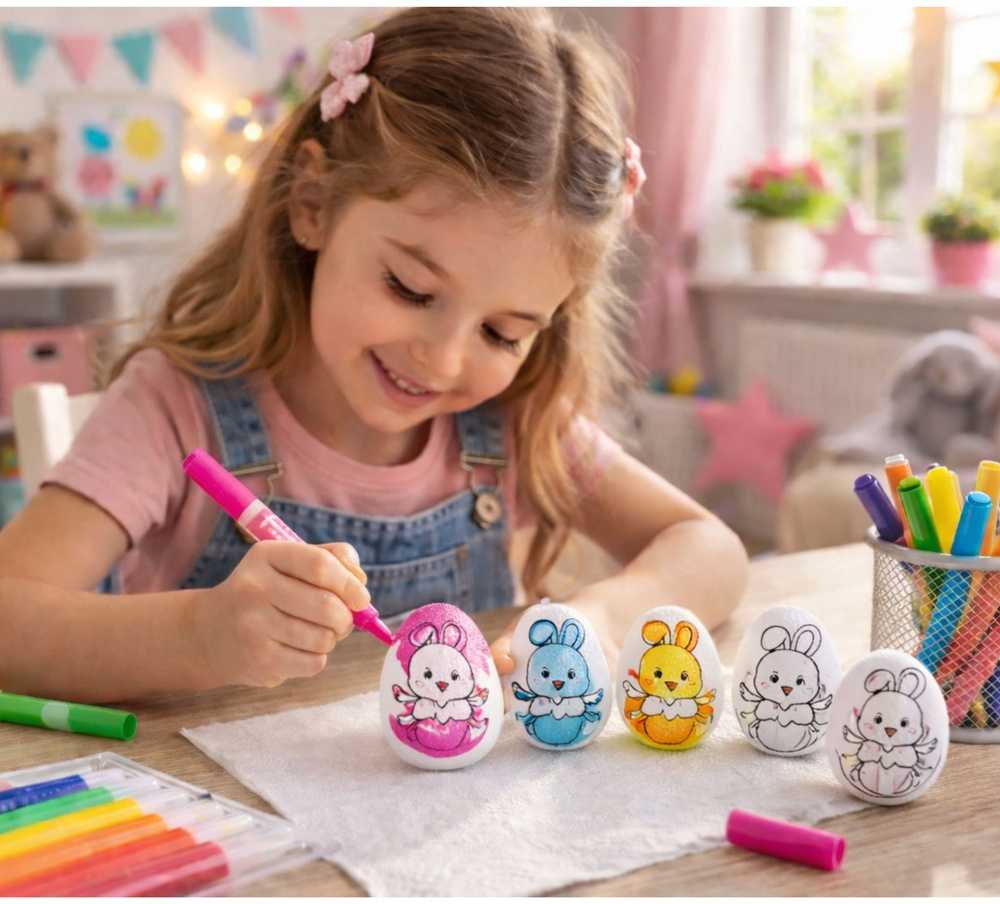 Lean Toys Jajka Velykiniai putplasčio kiaušiniai dažymui žymekliais, zuikio raštas, E, 6 vnt.
