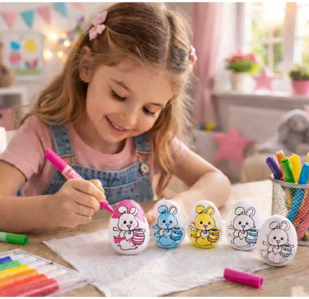 Lean Toys Jajka Velykiniai putplasčio kiaušiniai dažymui žymekliais, zuikio raštas B, 6 vnt.