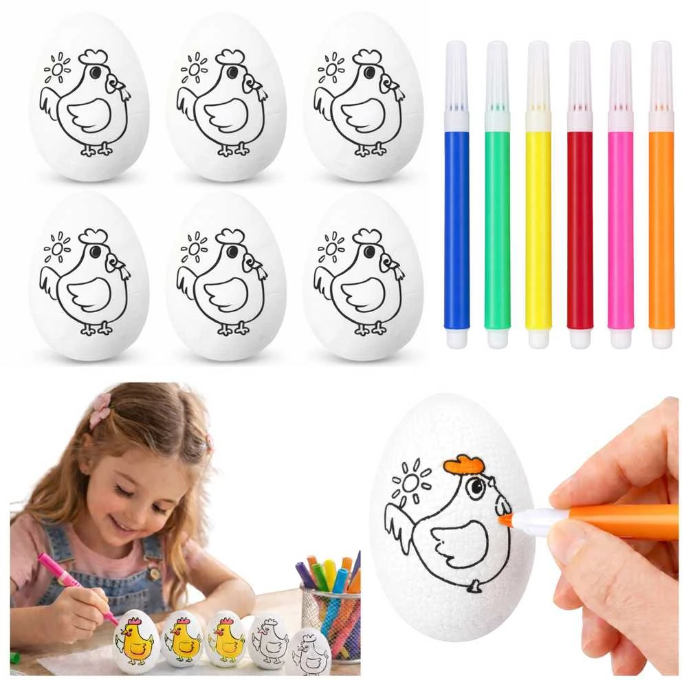 Lean Toys Jajka Velykiniai putplasčio kiaušiniai dažymui Žymekliai Žymekliai Višta 6 vnt.