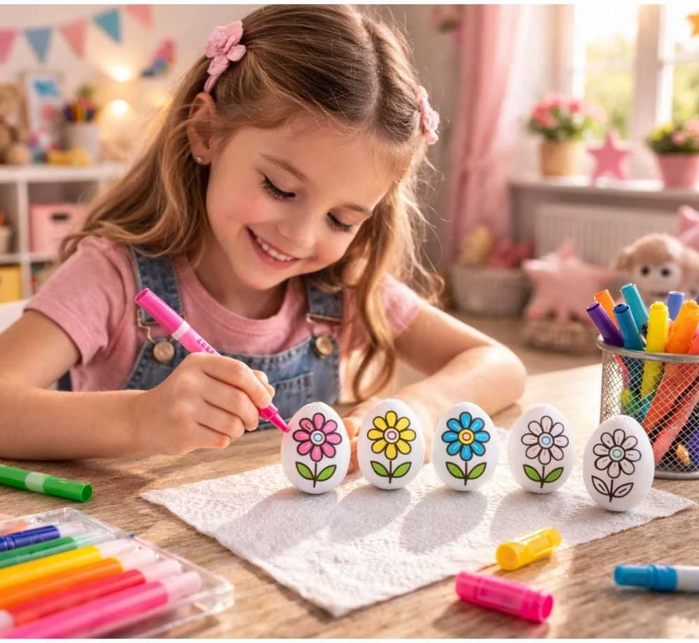 Lean Toys Jajka Velykiniai putplasčio kiaušiniai dažymui žymekliais, gėlių raštas, D, 6 vnt.