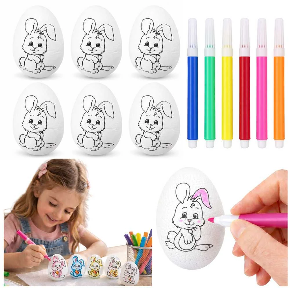 Lean Toys Jajka Velykiniai putplasčio kiaušiniai dažymui žymekliais, zuikio raštas, C, 6 vnt.
