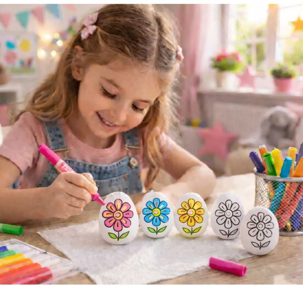 Lean Toys Jajka Velykiniai putplasčio kiaušiniai dažymui žymekliais, gėlių raštas C, 6 vnt.
