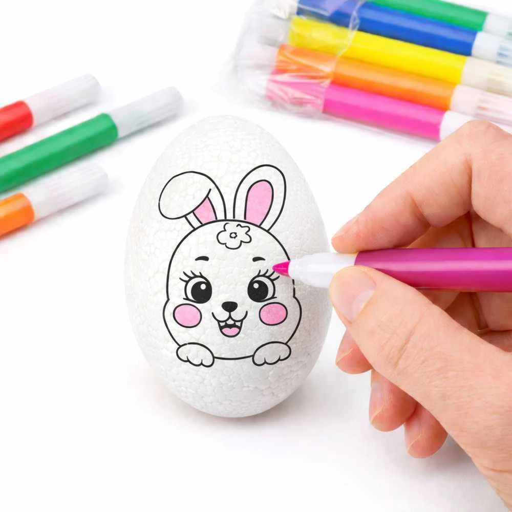 Lean Toys Jajka Velykiniai putplasčio kiaušiniai dažymui žymekliais, zuikio raštas, D, 6 vnt.