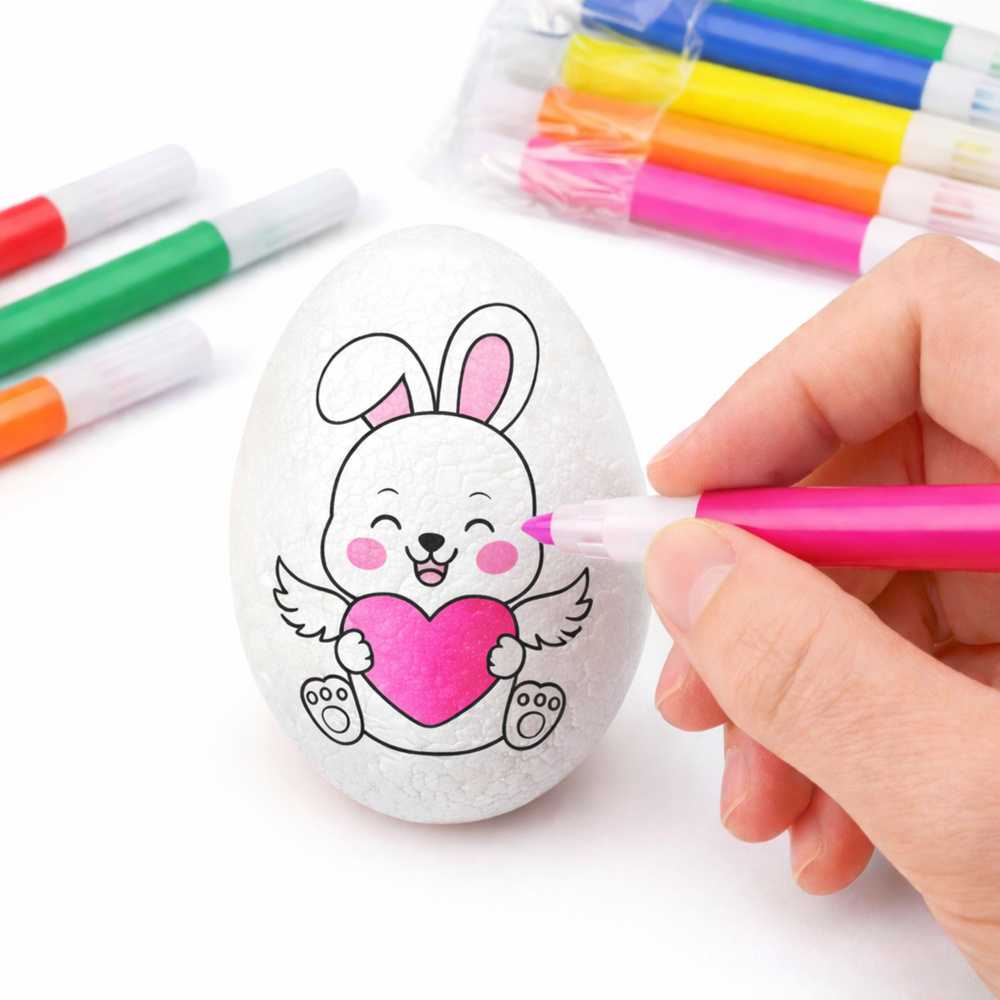 Lean Toys Jajka Velykiniai putplasčio kiaušiniai dažymui žymekliais, zuikio raštas, E, 6 vnt.