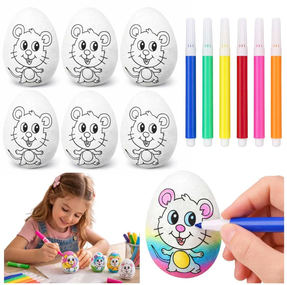 Lean Toys Jajka Velykiniai putplasčio kiaušiniai dažymui su pele, žymekliai, 6 vnt.