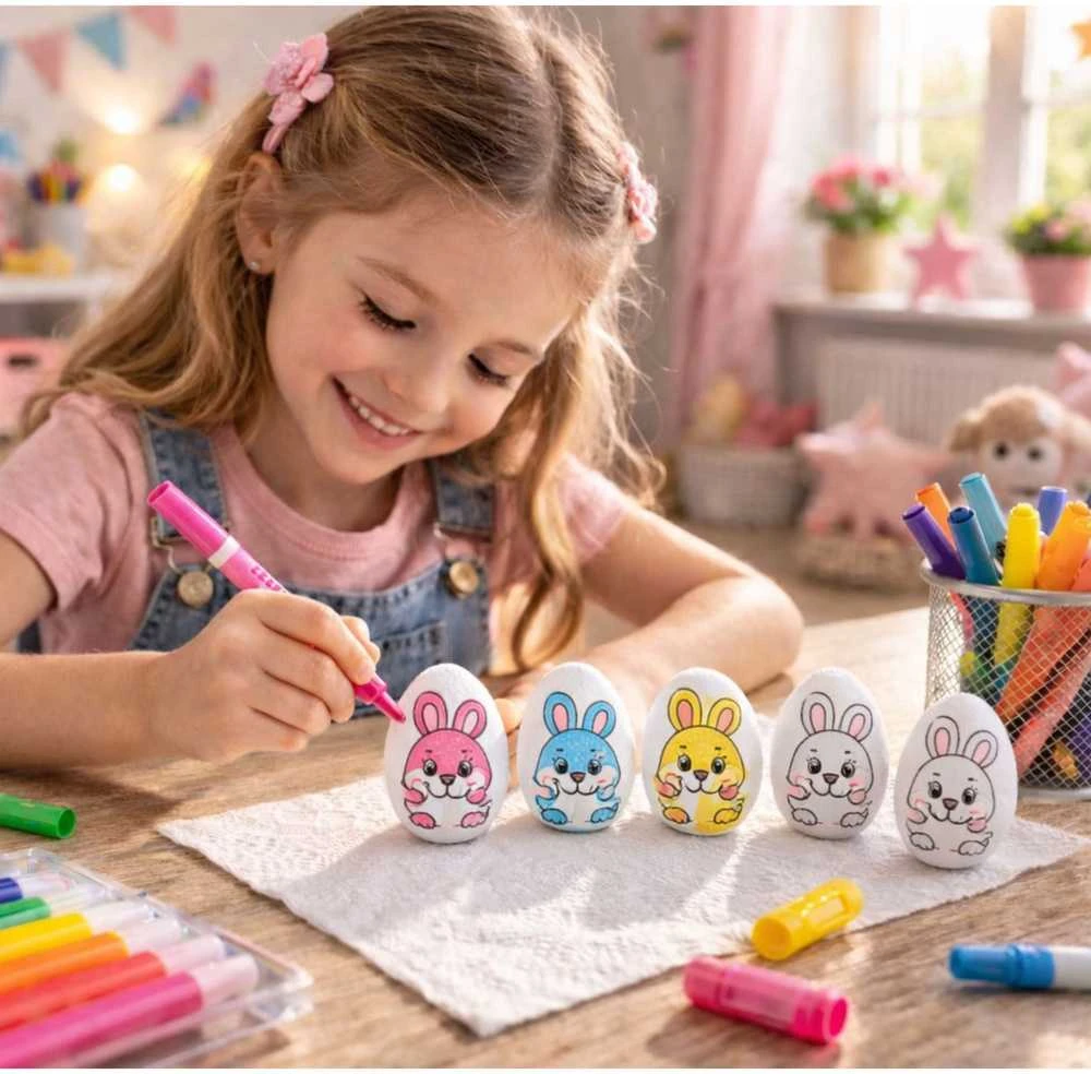 Lean Toys Jajka Velykiniai putplasčio kiaušiniai dažymui žymekliais, zuikio raštas, D, 6 vnt.