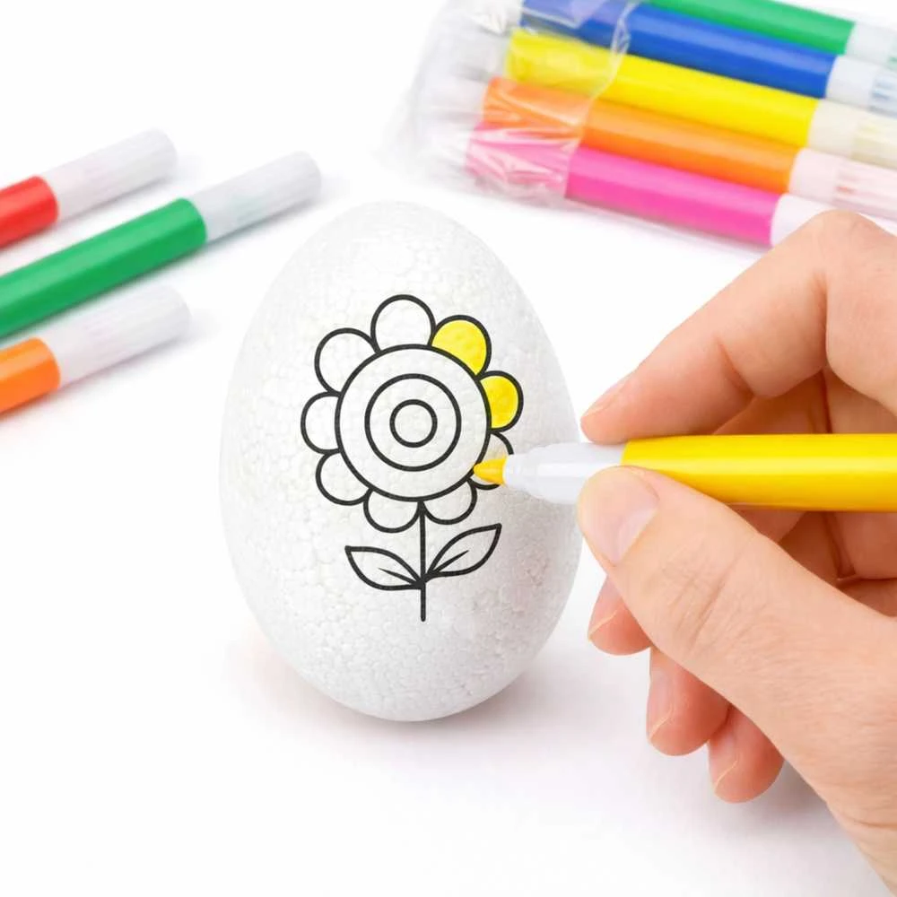 Lean Toys Jajka Velykiniai putplasčio kiaušiniai dažymui žymekliais, gėlių raštas C, 6 vnt.