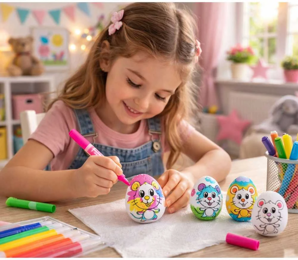 Lean Toys Jajka Velykiniai putplasčio kiaušiniai dažymui su pele, žymekliai, 6 vnt.