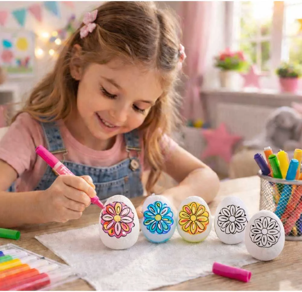 Lean Toys Jajka Velykiniai putplasčio kiaušiniai dažymui žymekliais, gėlių raštas A, 6 vnt.