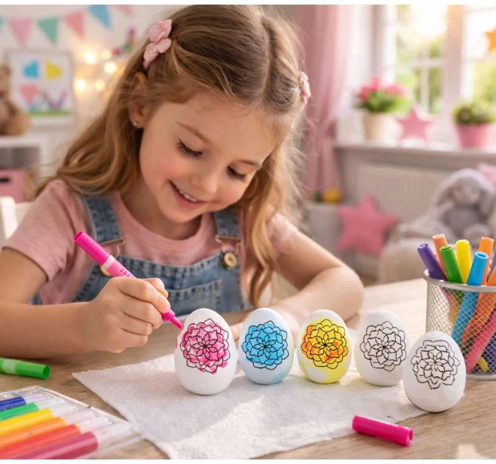 Lean Toys Jajka Velykiniai putplasčio kiaušiniai dažymui žymekliais, gėlių raštas B, 6 vnt.