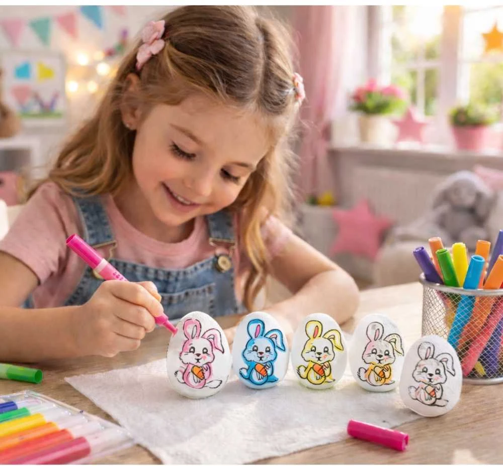 Lean Toys Jajka Velykiniai putplasčio kiaušiniai dažymui žymekliais, zuikio raštas, C, 6 vnt.