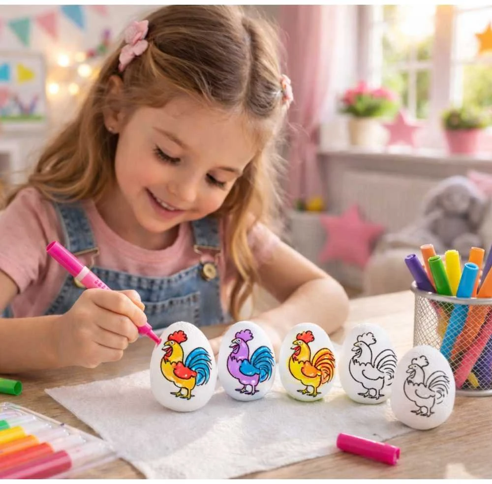 Lean Toys Jajka Velykiniai putplasčio kiaušiniai dažymui Žymekliai Žymekliai Gaidžiai 6 vnt.