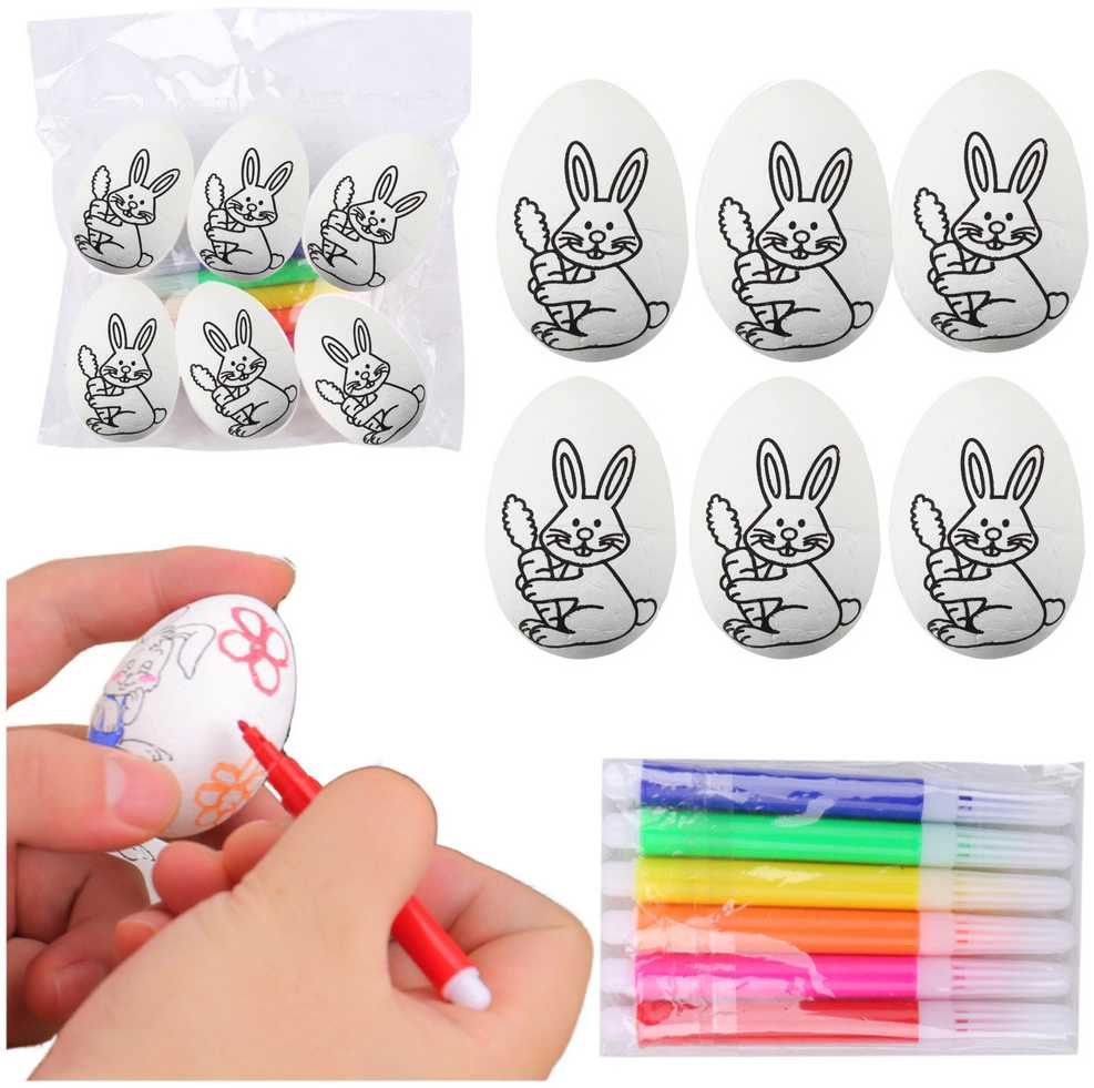 Lean Toys Jajka Velykiniai putplasčio kiaušiniai dažymui žymekliais, zuikio raštas, 6 vnt.