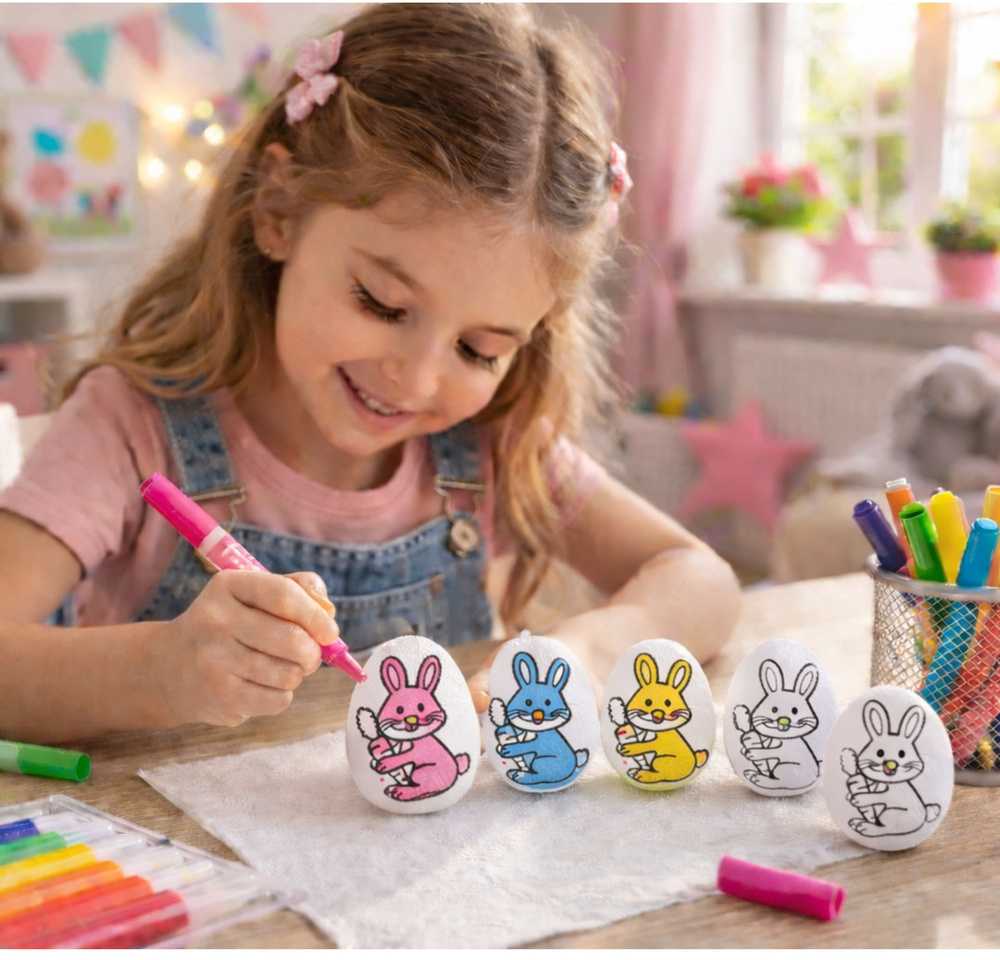 Lean Toys Jajka Velykiniai putplasčio kiaušiniai dažymui žymekliais, zuikio raštas, 6 vnt.