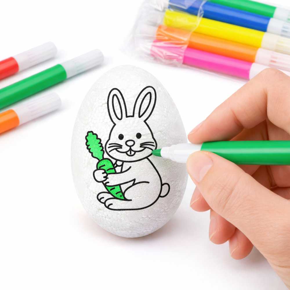 Lean Toys Jajka Velykiniai putplasčio kiaušiniai dažymui žymekliais, zuikio raštas, 6 vnt.
