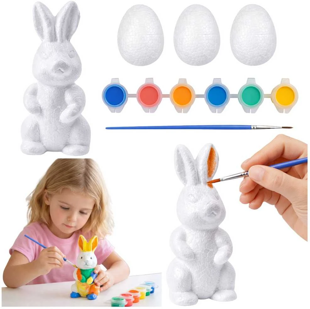 Lean Toys Putplasčio Velykų dekoravimo rinkinys kiškutis ir 3 kiaušiniai 7854