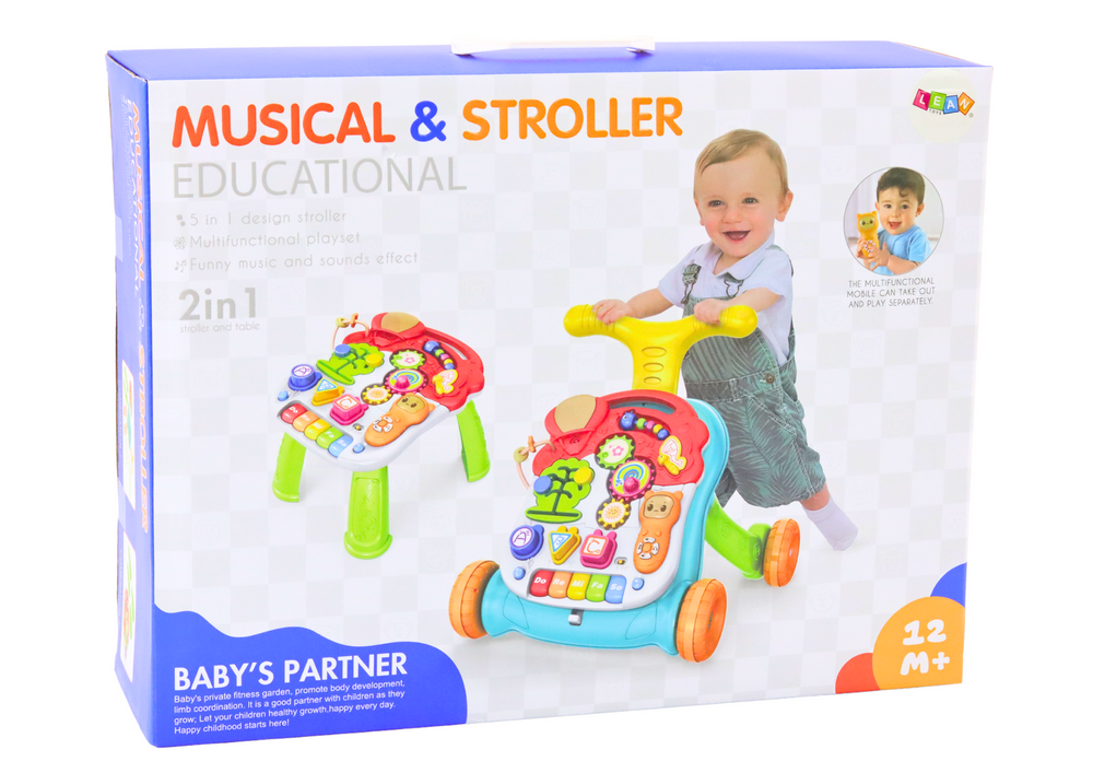 Lean Toys Vaikščiojimo stumdukas su 2in1 šviesos ir garso lavinimo stalu