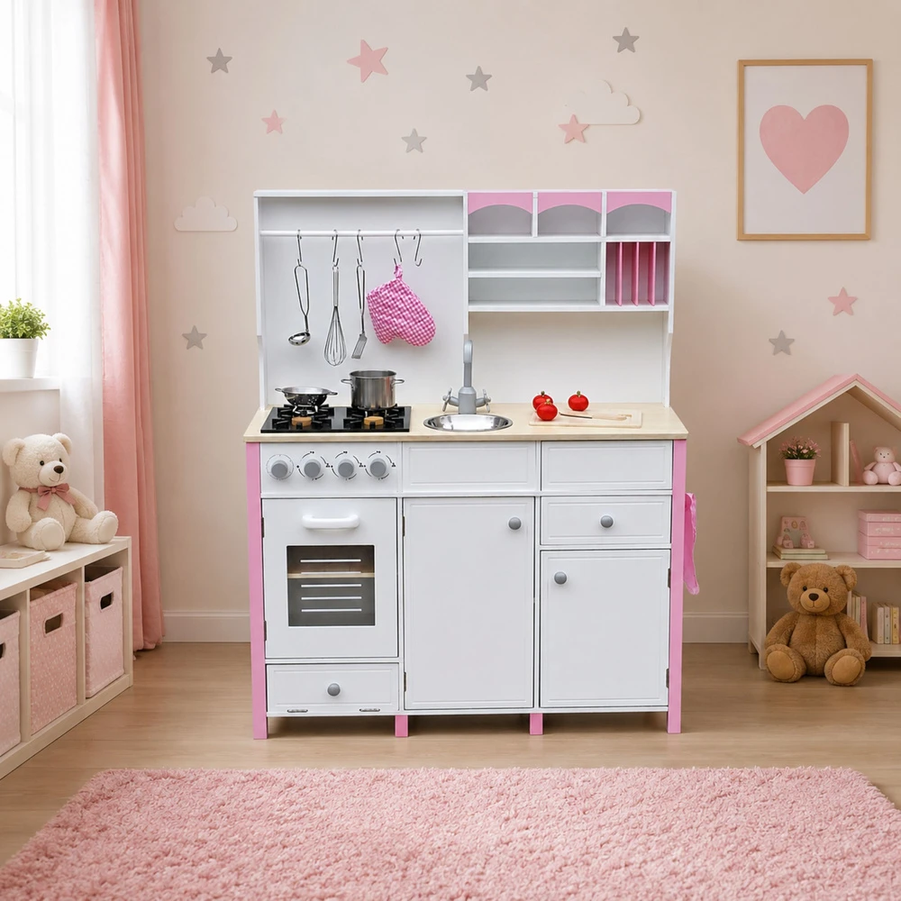 Medinė vaikų virtuvėlė su priedais Lean Toys