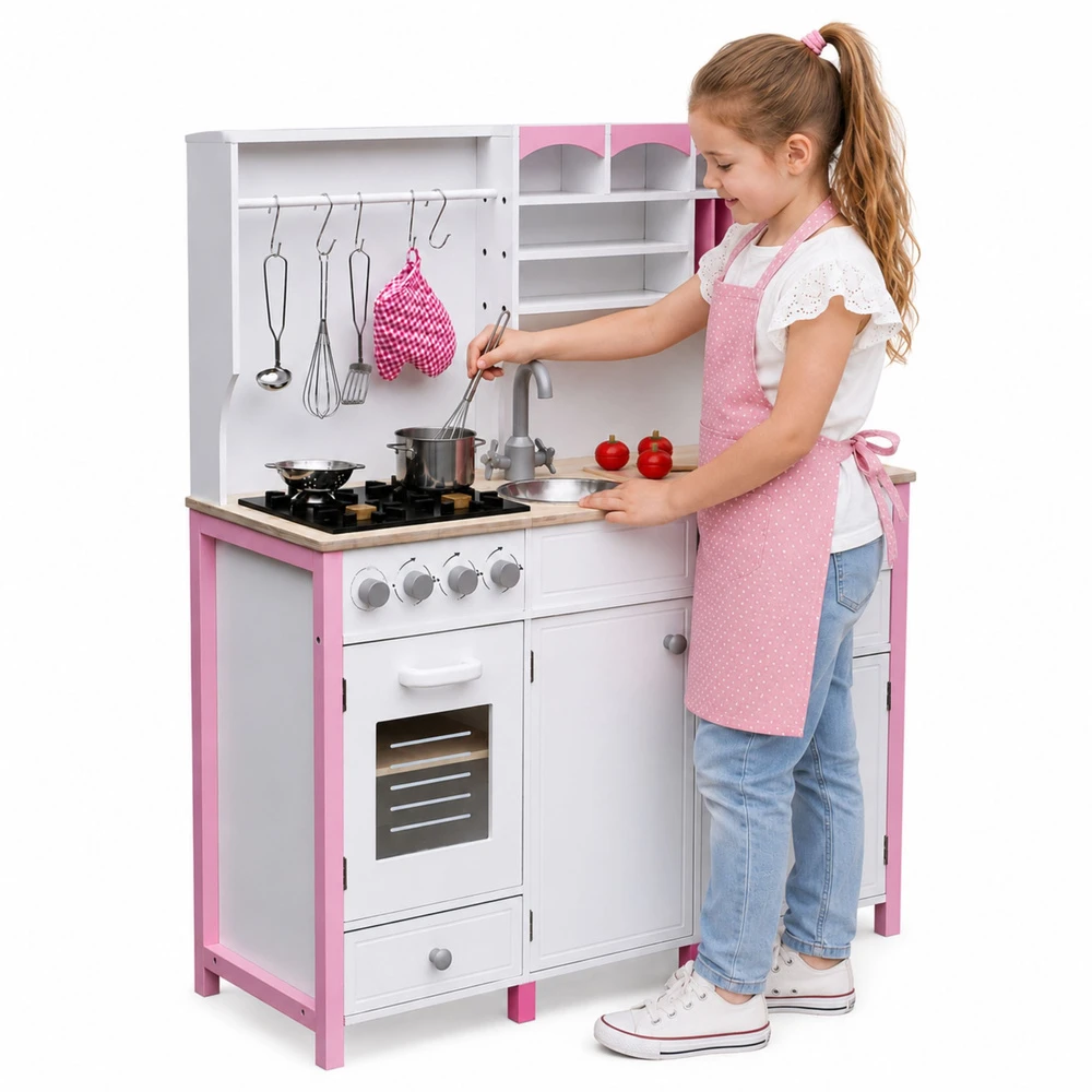 Medinė vaikų virtuvėlė su priedais Lean Toys