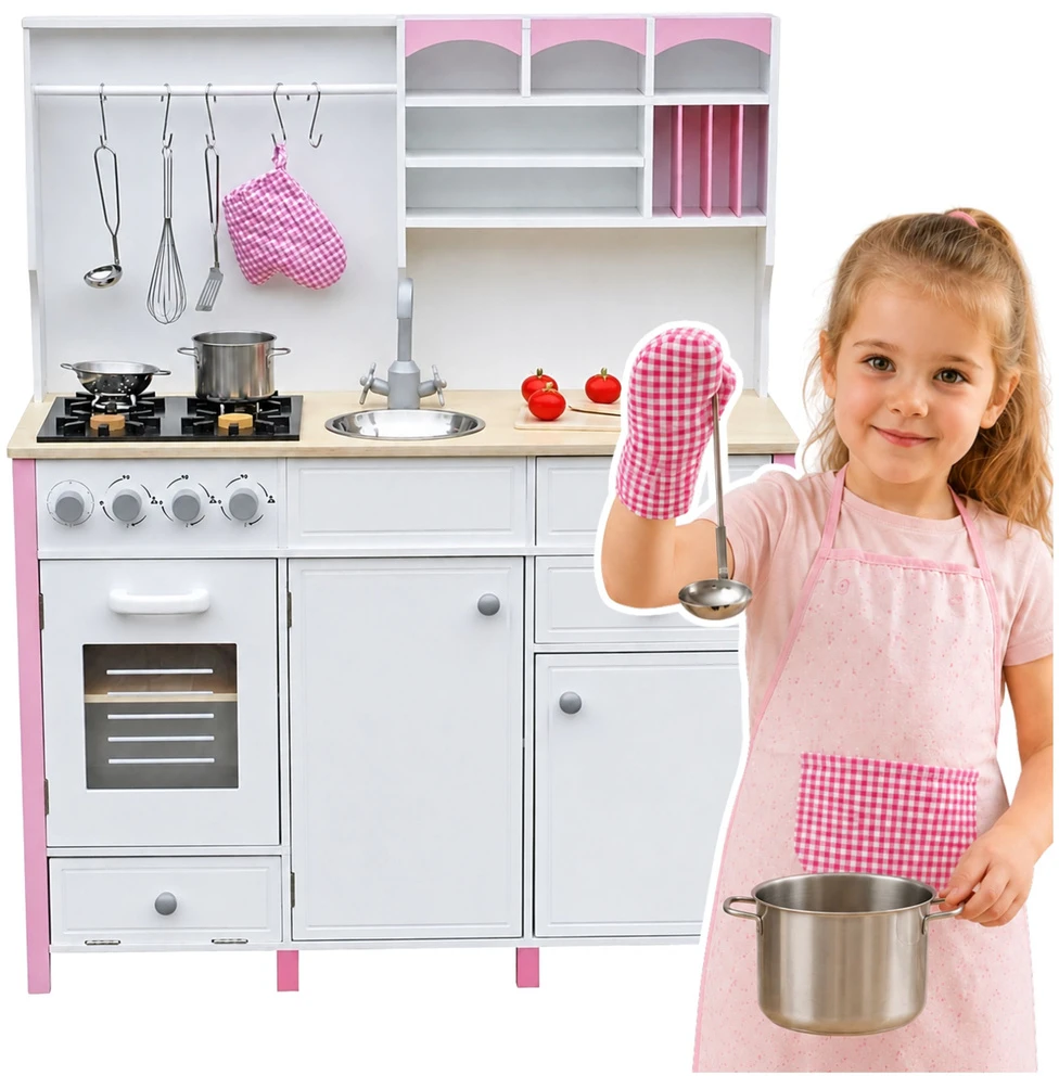 Medinė vaikų virtuvėlė su priedais Lean Toys