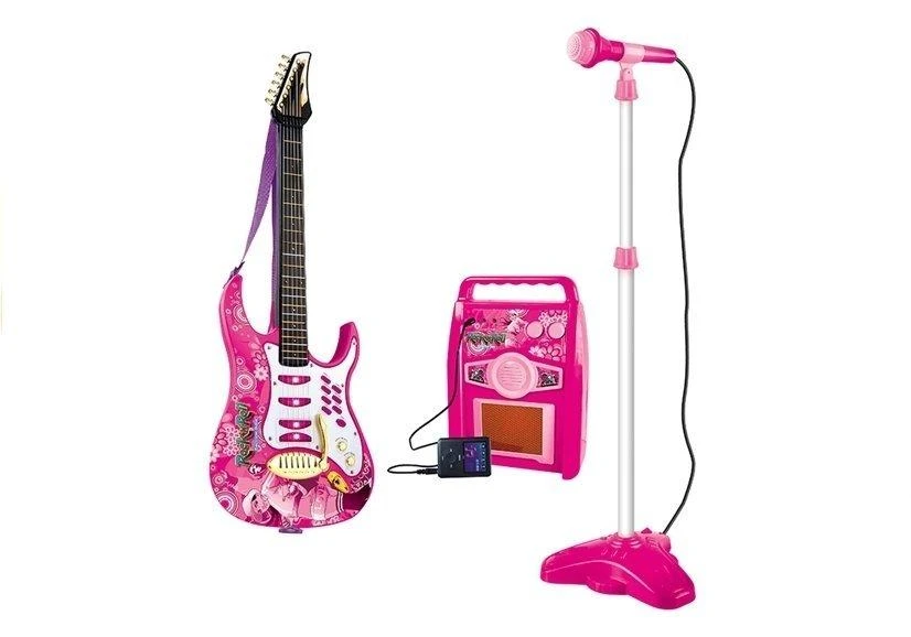 Lean Toys Elektrinė gitara su mikrofonu ir stiprintuvu – muzikiniam kūrybiškumui ir žaidimams.
