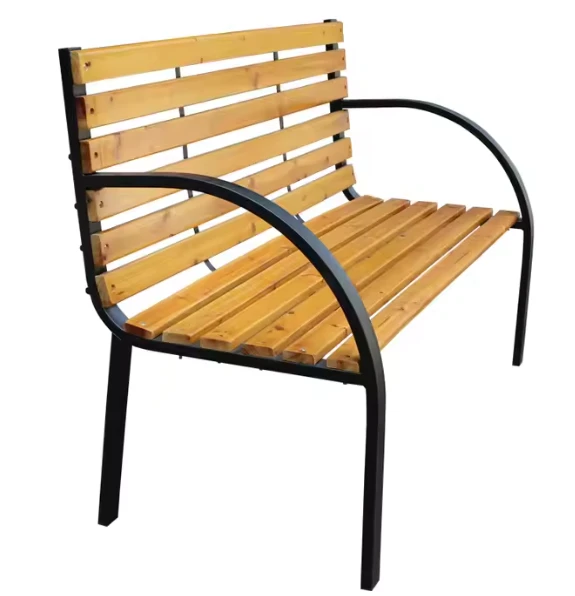 Sodo suoliukas Lean iš medžio ir metalo su atlošu, 125x73x53 cm