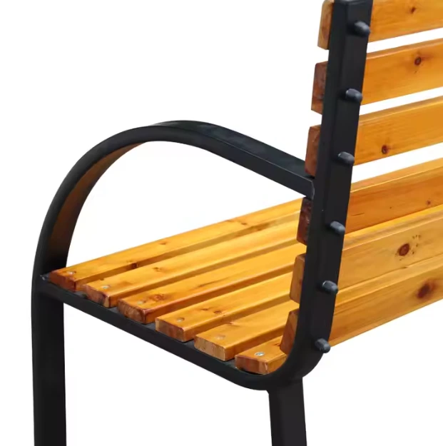Sodo suoliukas Lean iš medžio ir metalo su atlošu, 125x73x53 cm