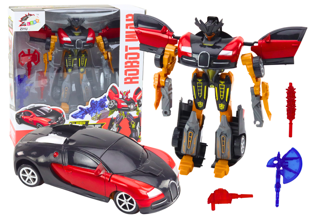 Lean Toys Raudonas žaislas 2in1 robotas-automobilis su ginklais