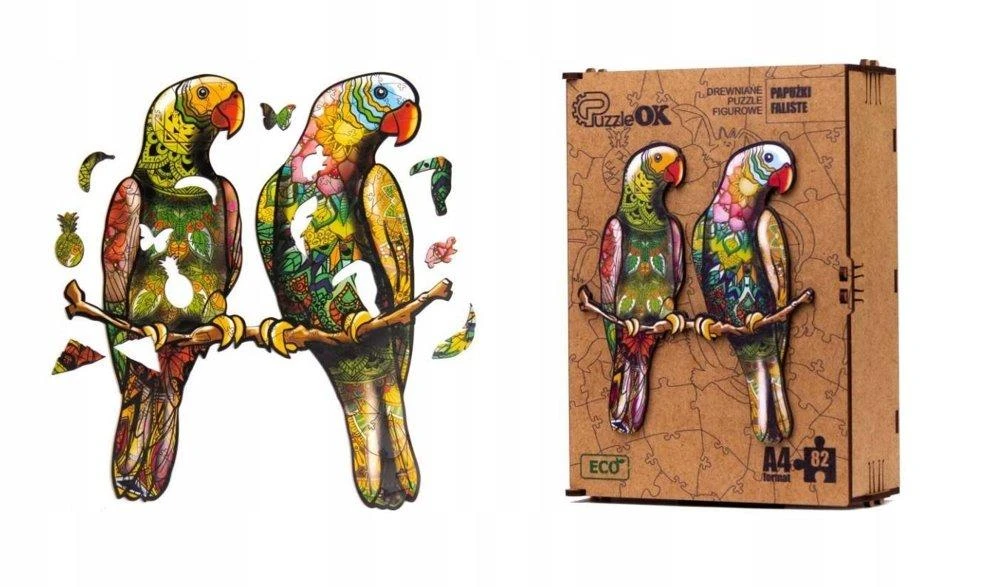 PuzzleOK Medinė ekologiška dėlionė 82 banguotos papūgos A4