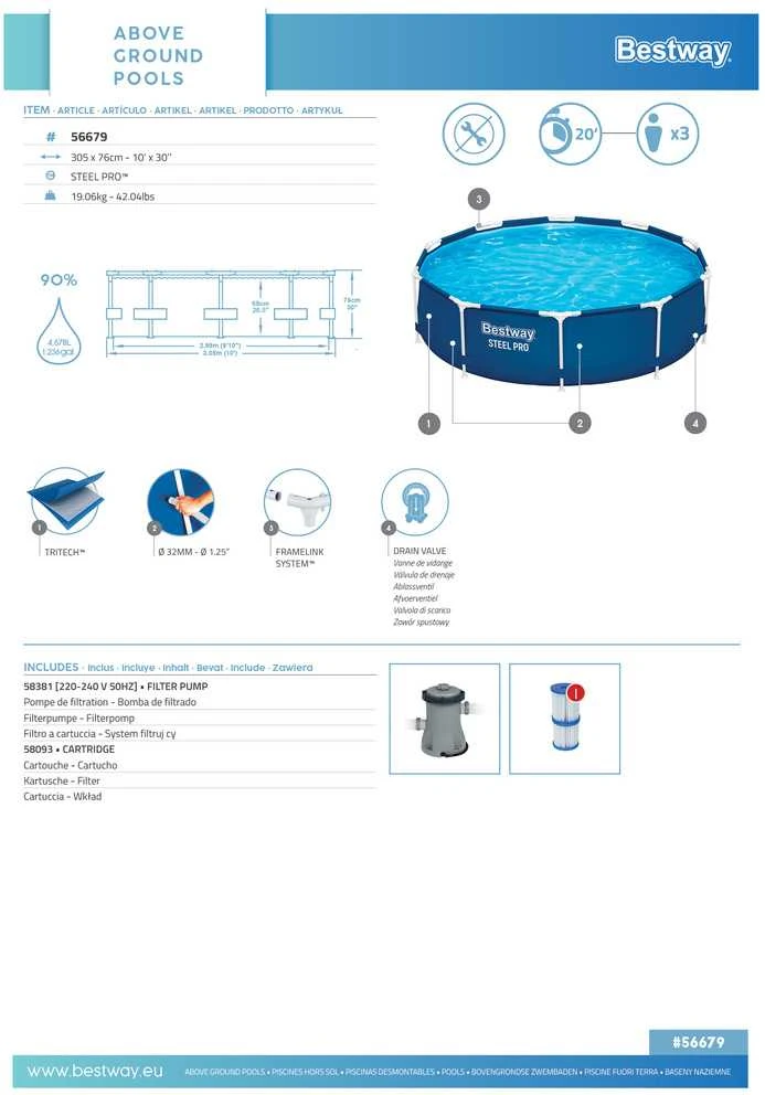 Karkasinis baseinas su siurbliu Bestway Steel Pro  56679 305x76cm