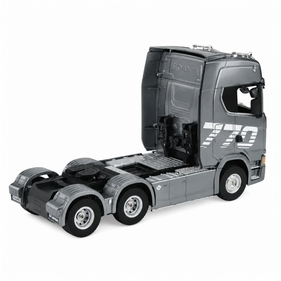 Nuotoliniu būdu valdomas sunkvežimis „Scania Huina 1501“ 1:18, pilkas sidabrinis, 39,2 × 24,4 × 16,6 cm