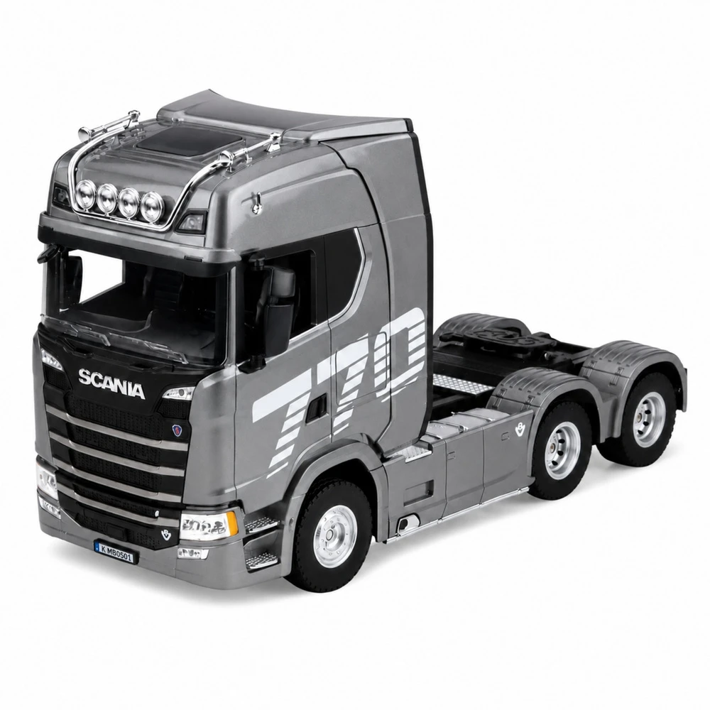 Nuotoliniu būdu valdomas sunkvežimis „Scania Huina 1501“ 1:18, pilkas sidabrinis, 39,2 × 24,4 × 16,6 cm