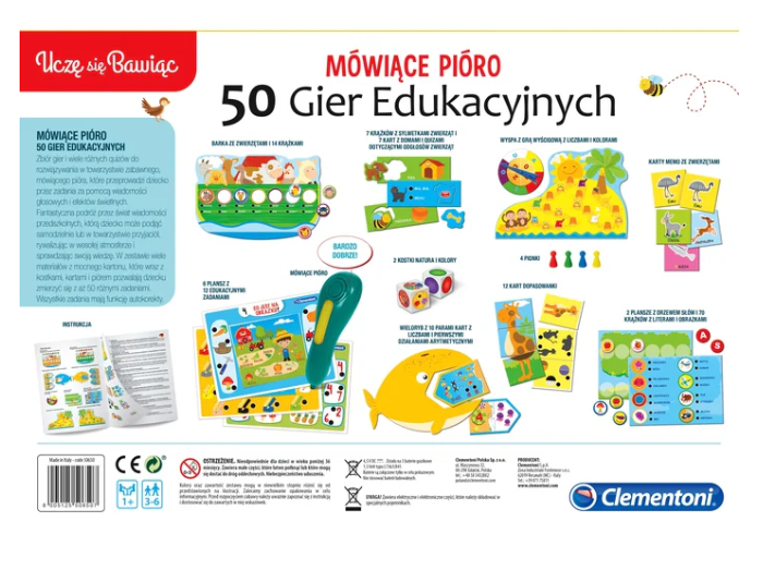 Clementoni mokomasis žaidimas - kalbantis rašiklis, 50 mokomųjų žaidimų (lenkų kalba)