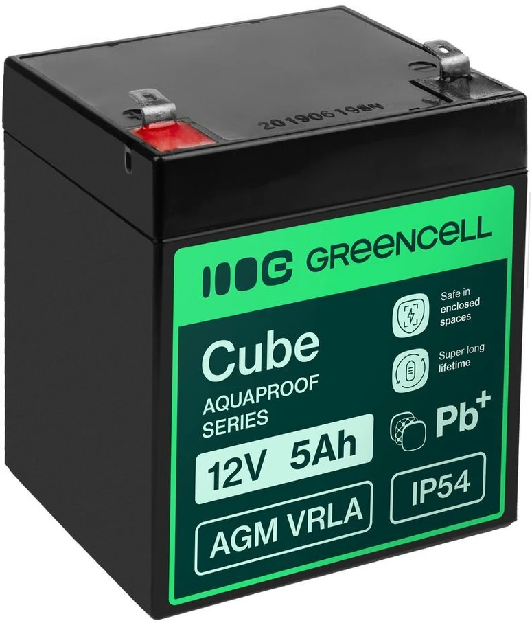 Green Cell Žalias Cell Greencell AGM VRLA 12 V 5 Ah nereikalaujanti priežiūros baterija kasos aparatams, žaislams, fotoaparatams (91 x 70 x 102 mm)