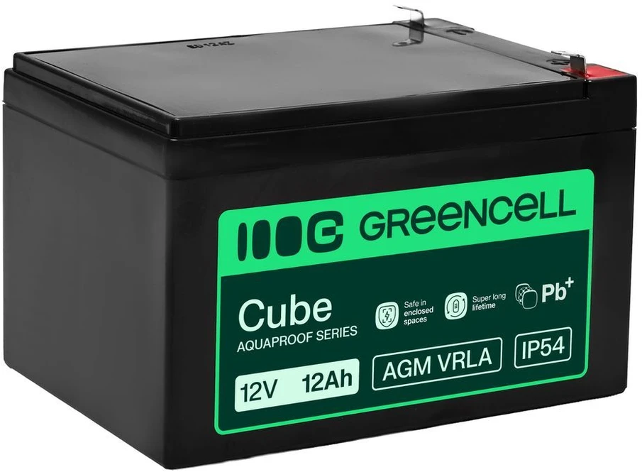 Green Cell Žalias Cell Greencell AGM VRLA 12V 12Ah nereikalaujanti priežiūros baterija kasos aparatams, žaislams, fotoaparatams (151x98.5x95mm)