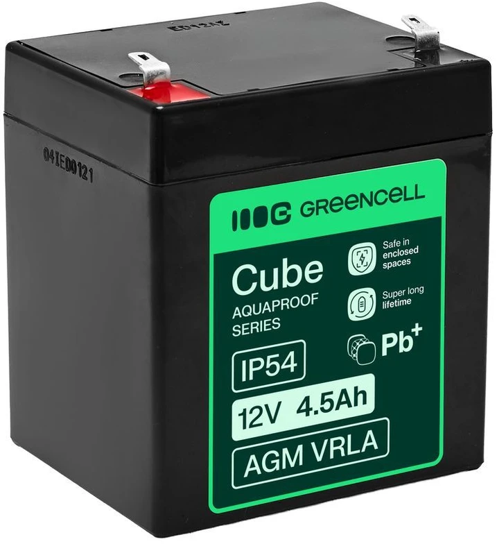 Green Cell Žalias Cell Greencell AGM VRLA 12 V 4.5 Ah nereikalaujanti priežiūros baterija kasos aparatams, žaislams, fotoaparatams (90 x 70 x 106 mm)