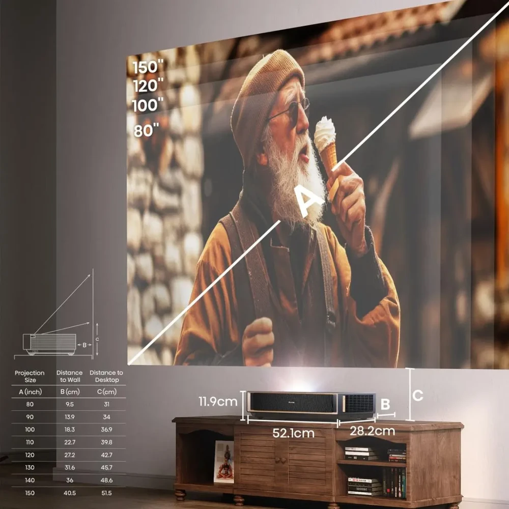 Lazerinis projektorius Hisense PT1 Laser Cinema 4K UHD, 80–150", 2500 ANSI lm, Dolby Vision, Dolby Atmos