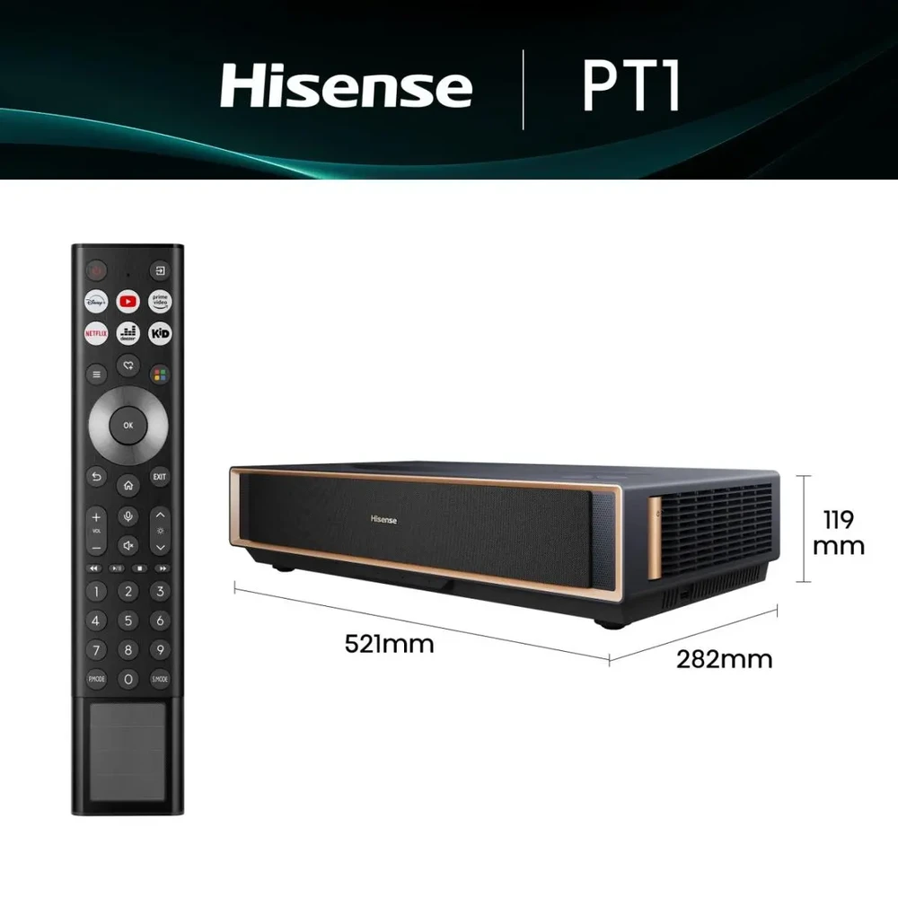 Lazerinis projektorius Hisense PT1 Laser Cinema 4K UHD, 80–150", 2500 ANSI lm, Dolby Vision, Dolby Atmos