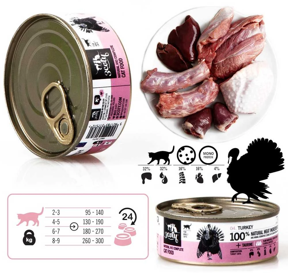 3COTY kalakutiena - šlapias kačių ėdalas - 80 g
