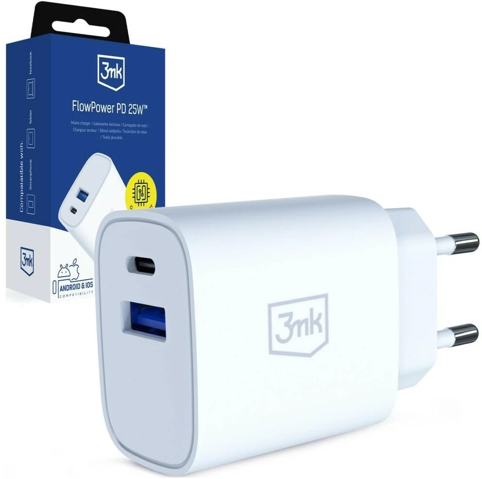3Mk apsauga 3mk FlowPower 25W GaN PD PPS DCP QC4+ SuperVOOC AFC FCP SCP 1A1C Baltas