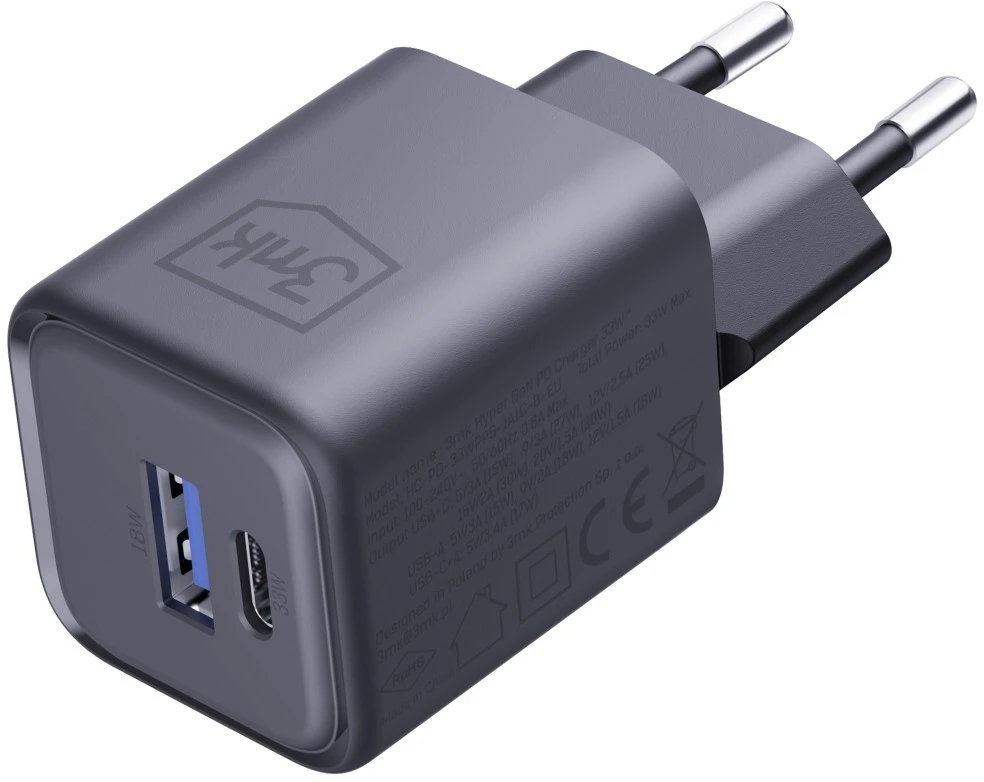 3Mk apsaugos priedai - 3mk Hyper Charger PD 33W GaN QC4+ PPS AFC FCP SCP 1A1C Juodas